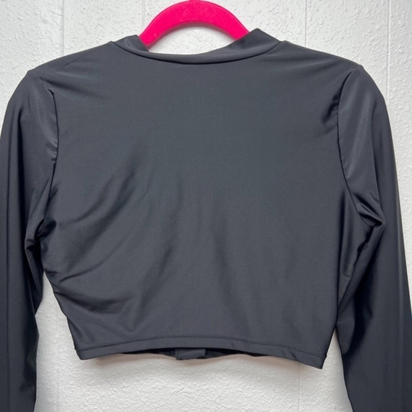 Womens Cropped Black Zip Up Top Small Coquette Chic Emo Punk Gorpcore Minimalist - Picture 5 of 9